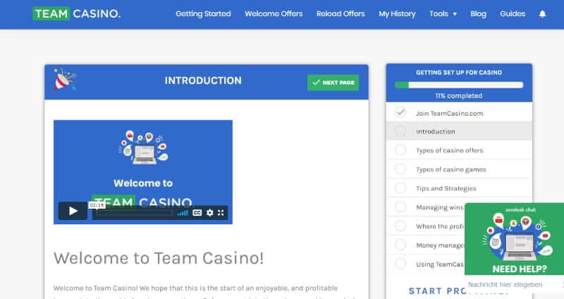 Teamcasino dashboard
