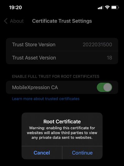 Mobilexpression certificate