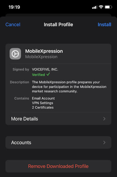 Installing mobilexpression profile