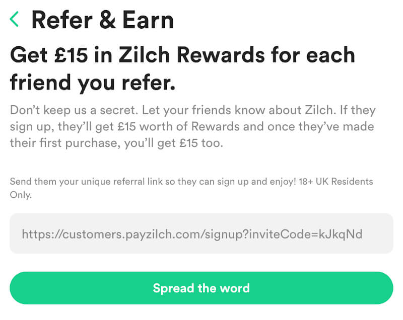 Zilch friend referral scheme