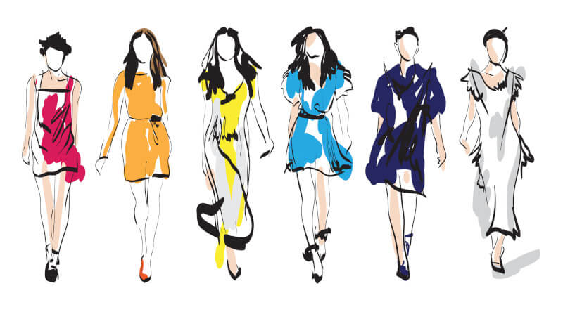 Drawings of women in dresses