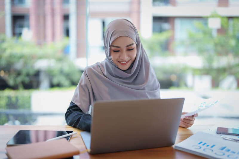 Woman working on laptop